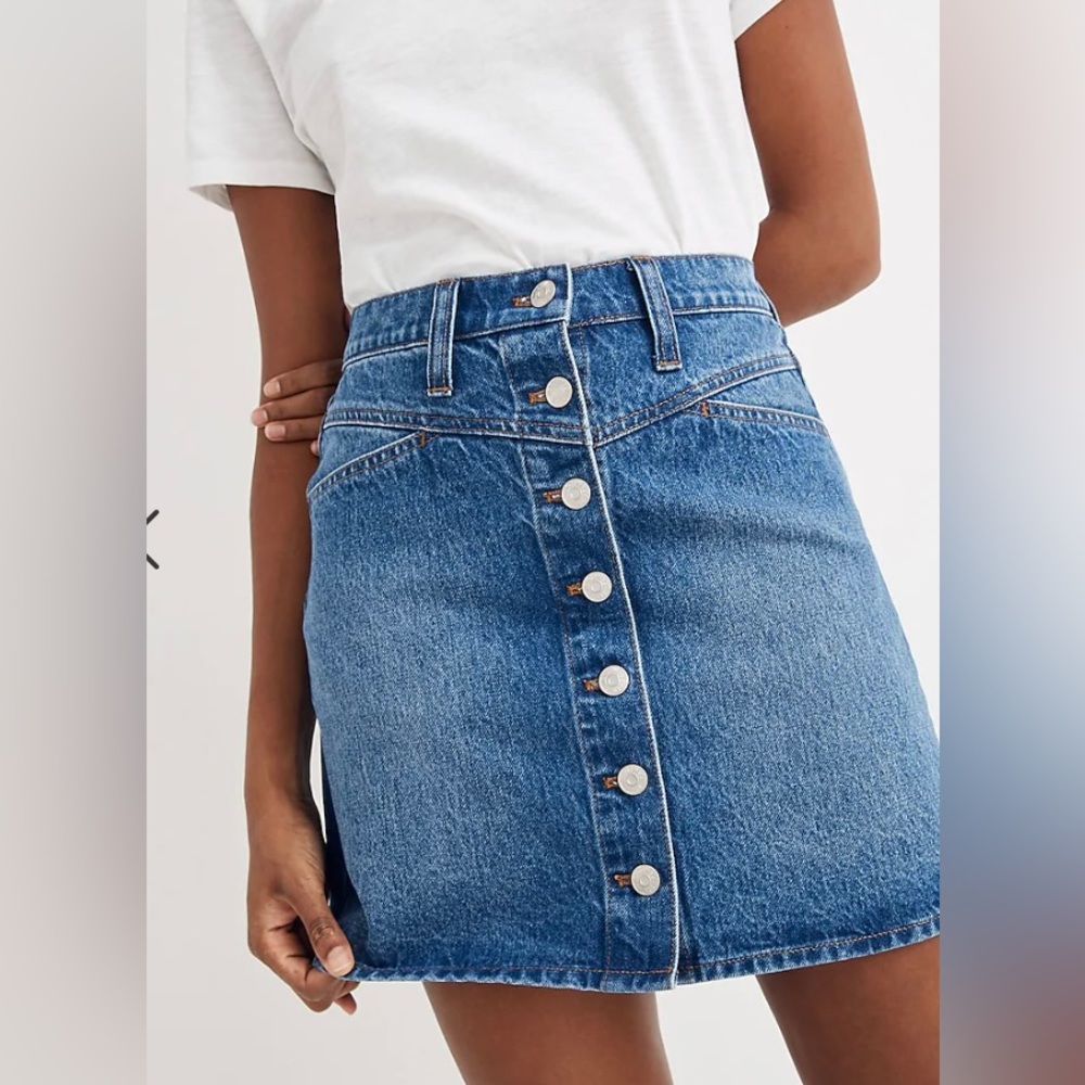 Madewell Stretch Denim A-Line Snap Mini Skirt